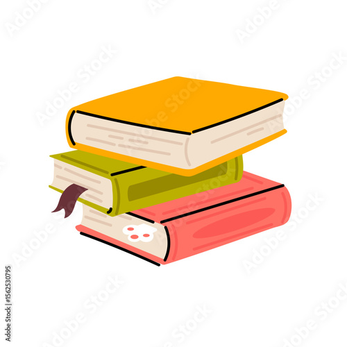 Cozy stack of three vintage books with bookmark and decoration