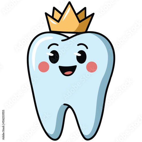 Magical tooth fairy with sparkling crown and star wand kawaii dental character vector