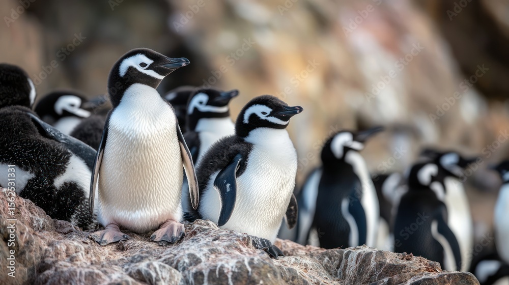 Fototapeta premium Penguins on a rocky outcrop