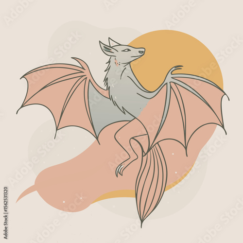 a mythical 'Sky Leaper' — a flying fox-like creature with large, elegant wings and a flowing tail 
