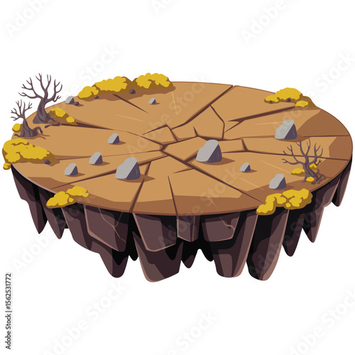 Arid desert landscape with dusty ground and cracked earth game element vector art