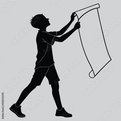 teen holding a rolled-up poster silhouette vector design art and illustration