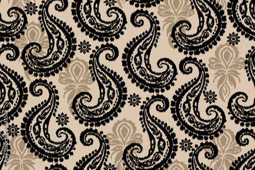 Ethnic abstract ikat patterns of intricate floral and paisley designs background.Antique Damask tribal embroidery with Aztec motifs.Ideal for rugs, wallpapers, throws, and fabrics
