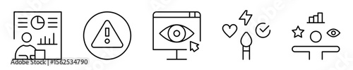 Conjunto de iconos de comunicación visual. Mensajes y señales. Multitarea, advertencia visual, monitoreo, expresión y estímulo emocional