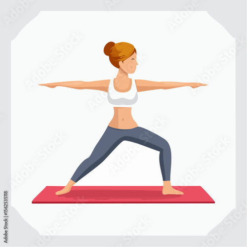Illustration vectorielle d’une femme en posture du guerrier – Yoga, force et ancrage