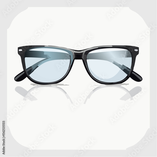 Sleek eyeglasses with thin black frames, slightly tilted and reflecting light. Transparent lenses show faint room reflection.
