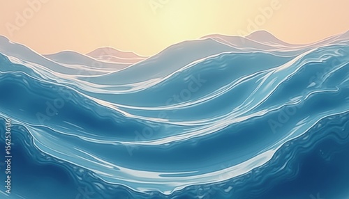 Serene ocean waves glistening under a soft sunset