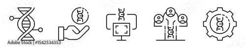 Conjunto de iconos de genética y adn. Ciencia e información genética. Adn, manipulación genética, análisis, herencia genética y biotecnología