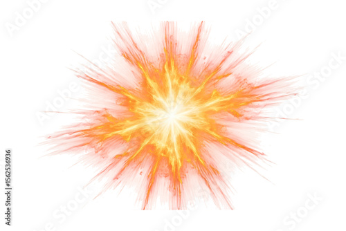 Symmetrical starburst of searing flames shooting outward, perfect for energy blasts, logo transitions, or sci-fi HUD elements – PNG Transparent Background.
