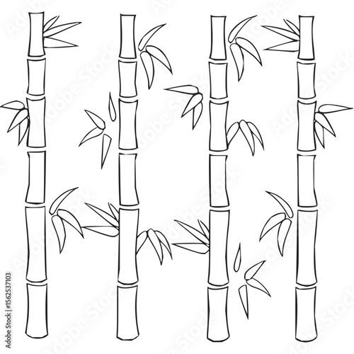 Minimilist four bamboo stalks with leaves arranged in a repeating pattern on a white background illustration design vector