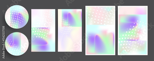 Set hologram gradient background 90s, 80s retro style. Pastel shades muted colors graphic template for brochure, banner minimal hologram gradient