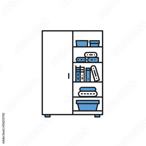 An Illustration of a closet with organized contents inside.