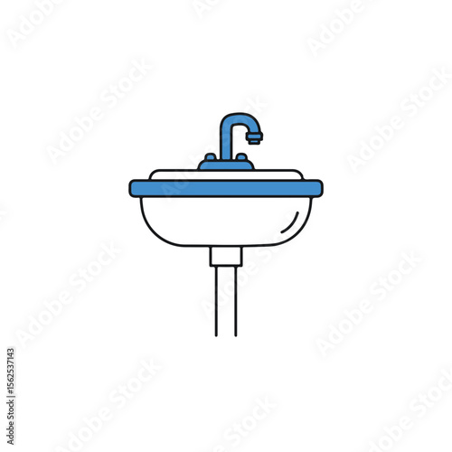 A stylish sink design with blue trim and minimalist lines.