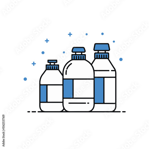 Bottles of liquid products and their minimalist style design.