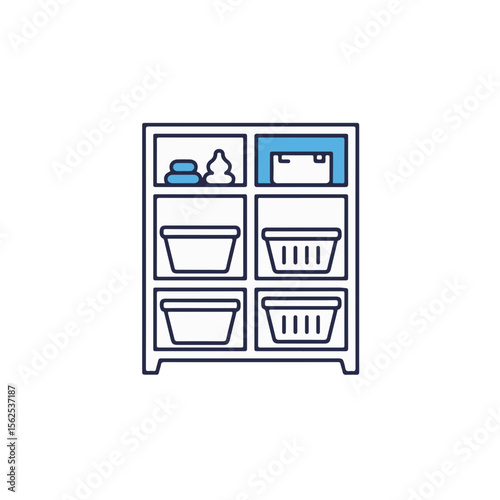 A minimalistic illustration of a storage shelf, offering a structured organization solution for items.