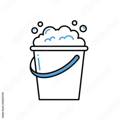 A cleaning bucket filled with foamy soap and bubbles.
