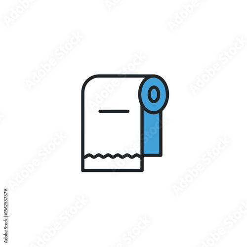 A graphic illustration of a roll of paper, with the edge and core of the roll colored in blue.