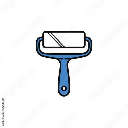 A close-up of a blue paint roller, a classic painting tool. 