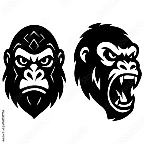 Dual Gorilla Head Vector Illustration