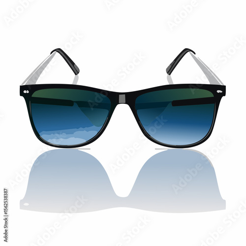 Dark-lensed sunglasses with reflection and metal arms folded.
