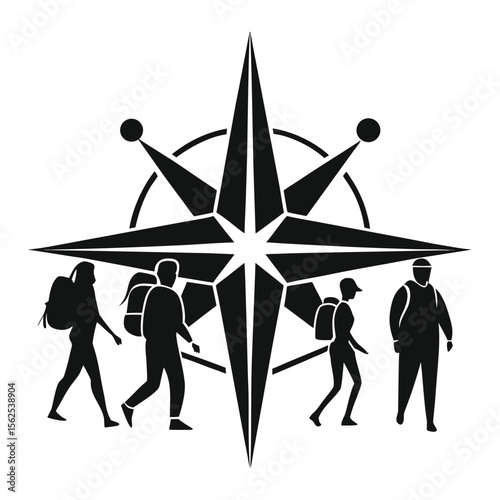Adventure Travel Find Your Path with Compass and Hiking Group