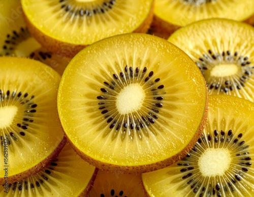 close up of cut golden kiwi fruit slices