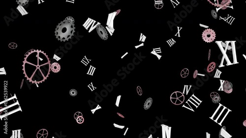 Falling Pieces of Clock Animation, Background, on Alpha Channel, Loop
