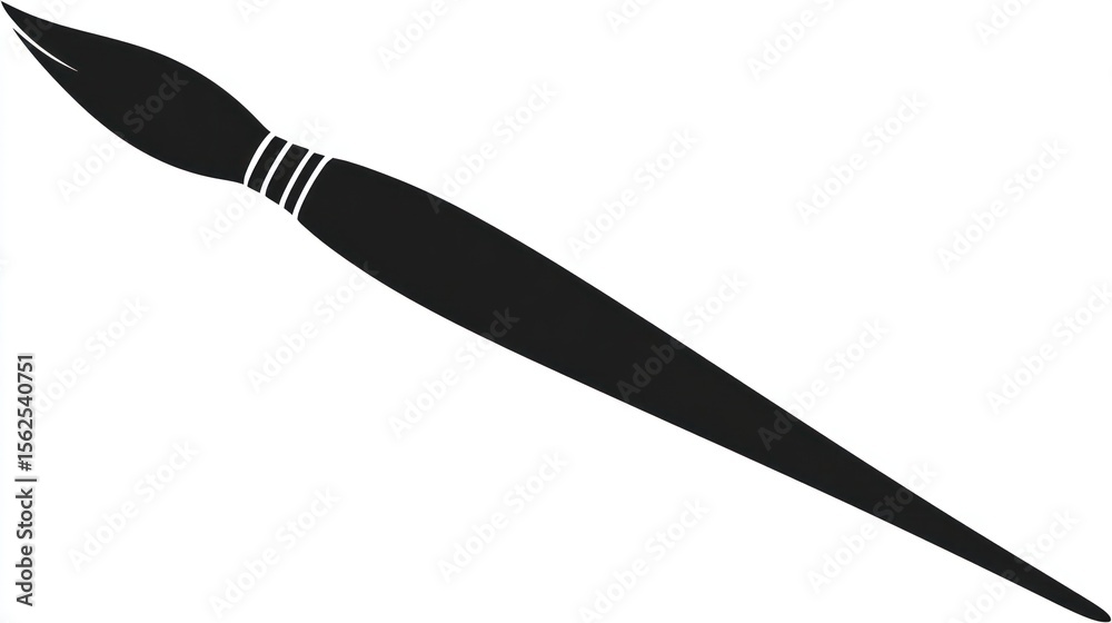 A long-handled paintbrush, black silhouette on white background A long-handled paintbrush, black silhouette on white background