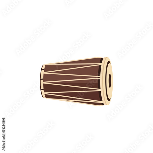 traditional wooden drum with intricate design and rope tensioning system isolated on white background