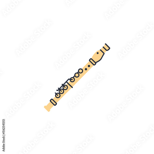 Simple illustrated wooden clarinet with keys and holes in a minimal style