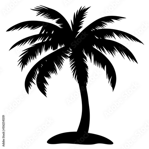 Minimal vector silhouette of a single palm tree, centered with no ground or soil. Isolated on transparent background, perfect for tropical, summer, and clean design projects.