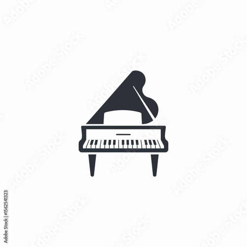 Minimalist black and white grand piano icon silhouette design with keys visible