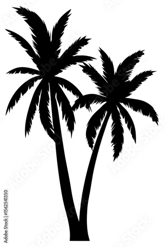 Minimal vector silhouette of a single palm tree, centered with no ground or soil. Isolated on transparent background, perfect for tropical, summer, and clean design projects.