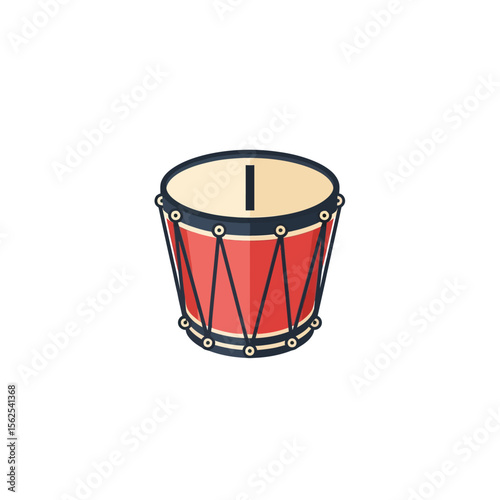 Illustration of a red drum with black rope tension and beige drumhead on white background