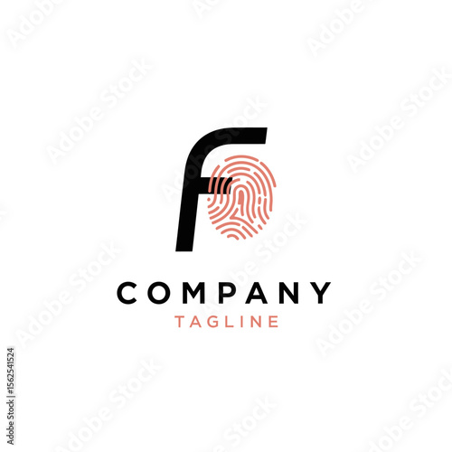 minimalist company logo design featuring letter and fingerprint merged creatively into a sleek symbol