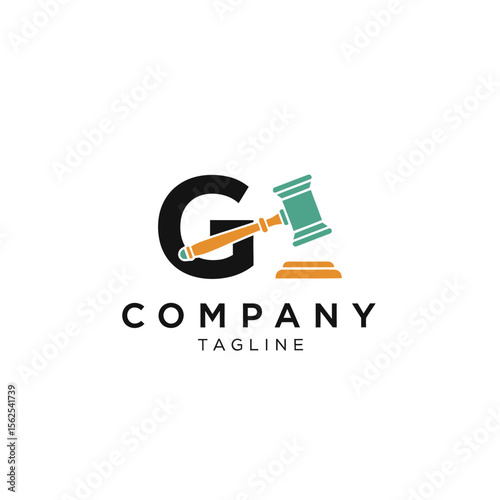 Professional legal company logo design featuring a gavel and letter g in modern style