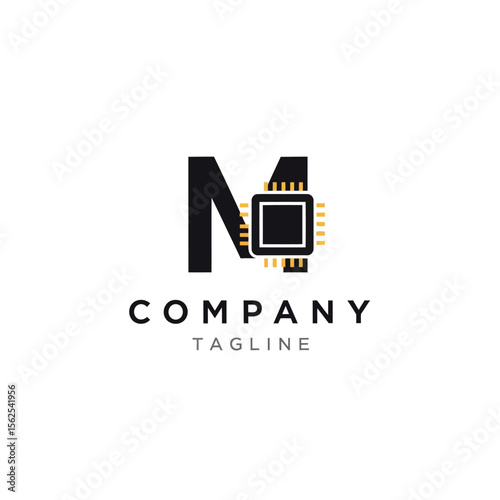 Modern and innovative company logo featuring the letter n combined with a microchip design representing technology and electronics