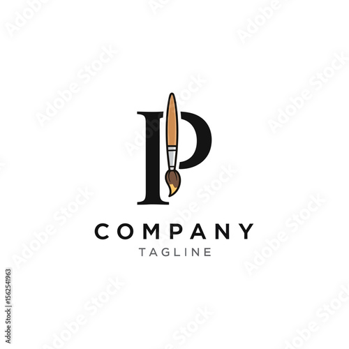 minimalist logo design featuring letter p combined with a paintbrush symbol for creative company branding