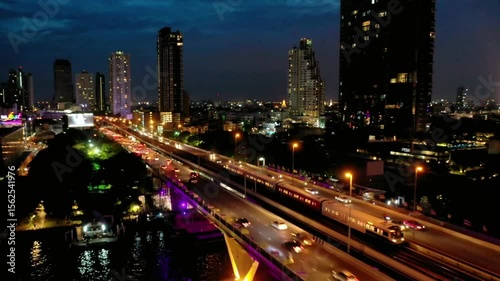Wallpaper Mural Night view of city traffic on a highway with skyscrapers Torontodigital.ca