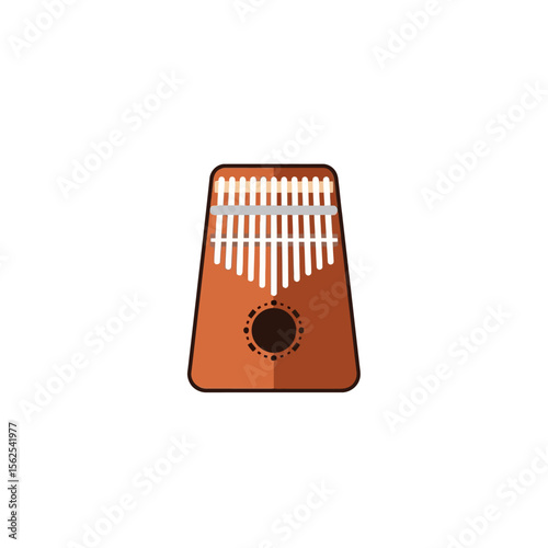 Minimalist illustration of a kalimba musical instrument with white keys and brown body on a white background