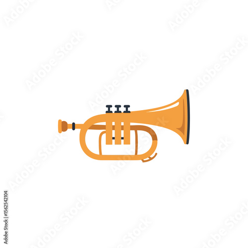 A clean, stylized illustration of a valved brass musical instrument, featuring beige and dark blue tubing on a white background.
