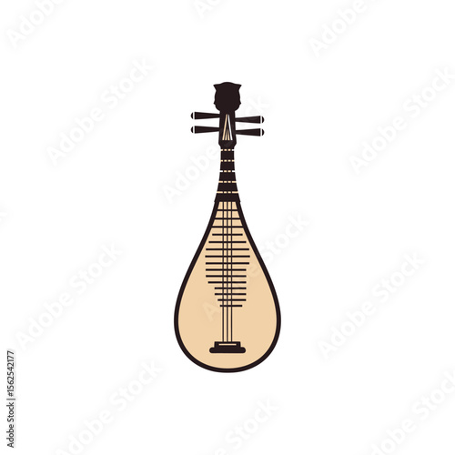Traditional wooden stringed musical instrument pipa isolated on white background