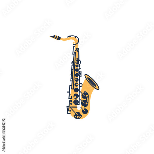 Illustration of a classic saxophone musical instrument in simple style with orange and black colors