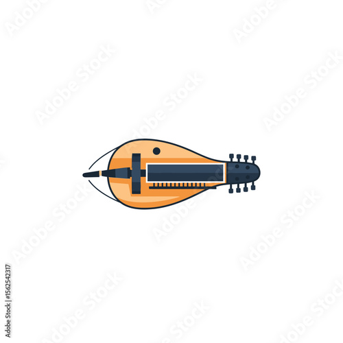 Top view illustration of a traditional stringed musical instrument with tuning pegs and sound hole