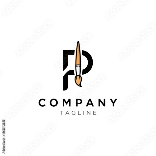 Minimalistic and creative logo design featuring a paintbrush integrated with letter f and p