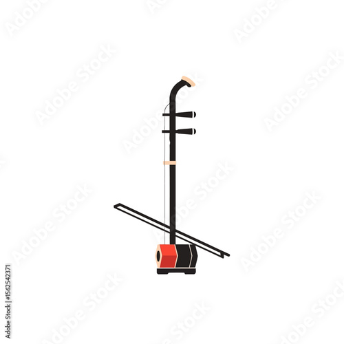 Minimalist illustration of an erhu traditional Chinese musical instrument on white background