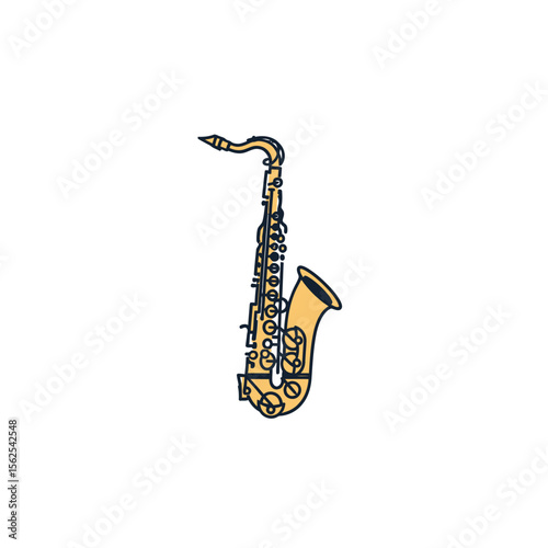 simple colorful illustration of a saxophone musical instrument with detailed keys and bell