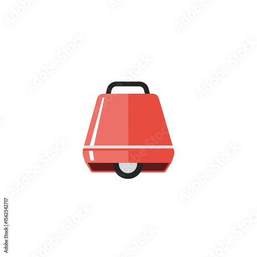 Minimalist red hand bell icon with black handle on white background