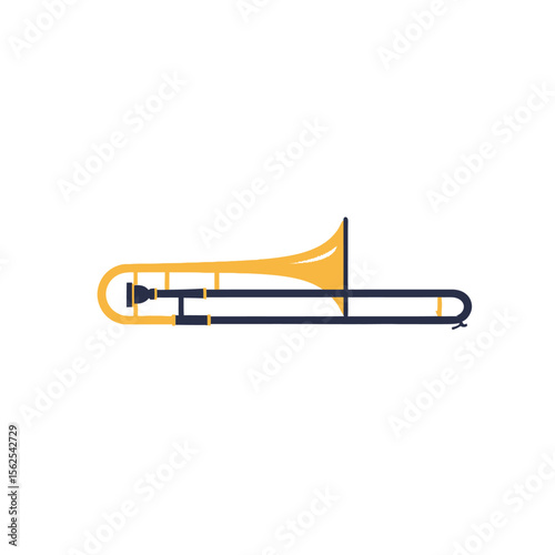 Minimalist flat design illustration of a trombone musical instrument on white background