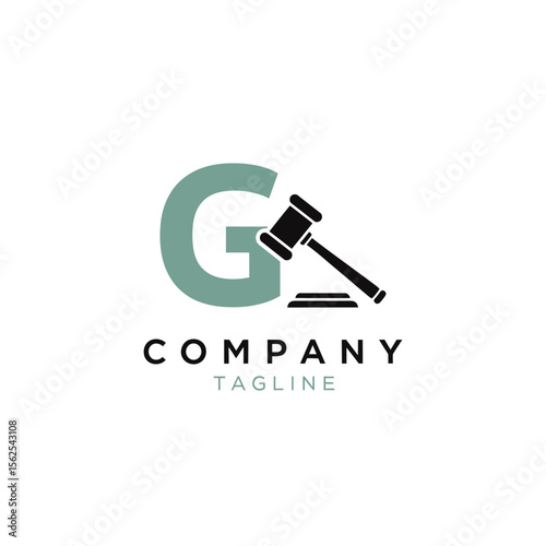 Minimalist logo design featuring the letter G with a gavel symbol representing law and justice